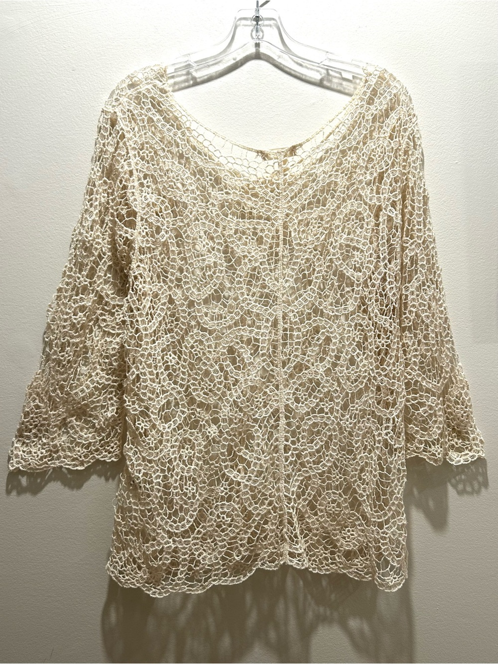 Adiva Ivory Cotton Crochet Pullover Coverup Topper, Festival, Boho - Extra Large